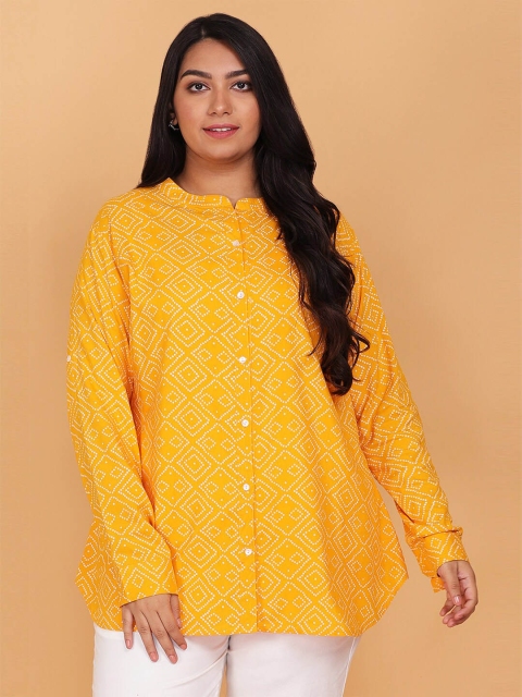 

LastInch Women Yellow Printed Regular Fit Casual Shirt