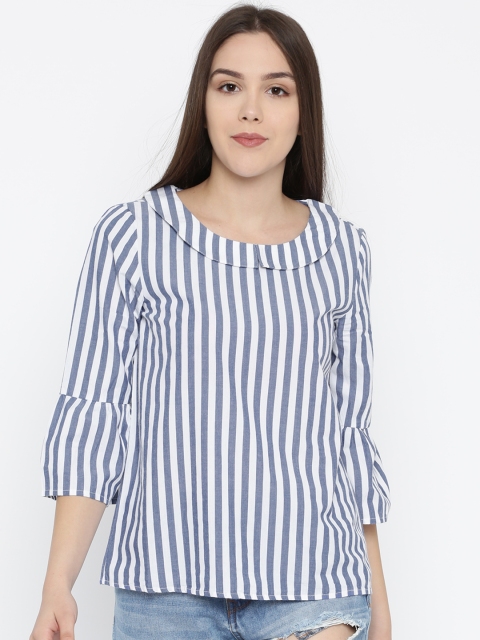 

Vero Moda Women Blue & White Striped Pure Cotton Top