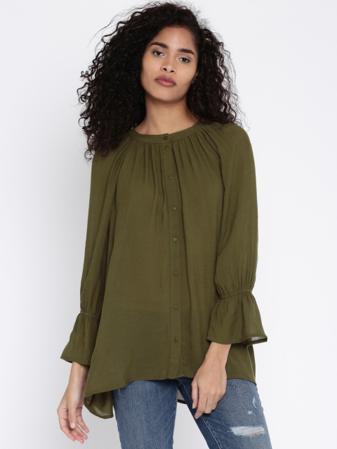 

Vero Moda Women Olive Green Solid High-Low Top