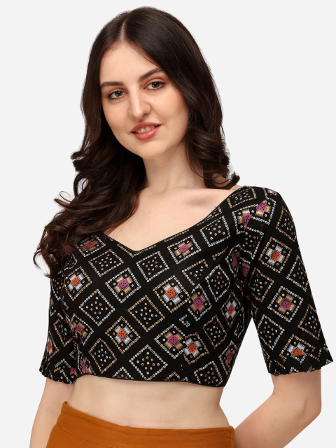 

Amrutam Fab Black Printed V-Neck Saree Blouse