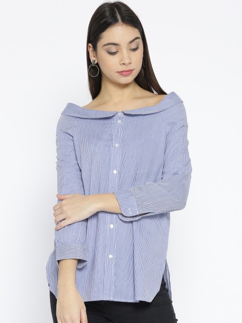 

Vero Moda Women White & Blue Regular Fit Striped Casual Shirt