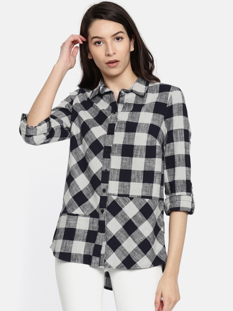 

Vero Moda Women Blue & Grey Regular Fit Checked Casual Shirt