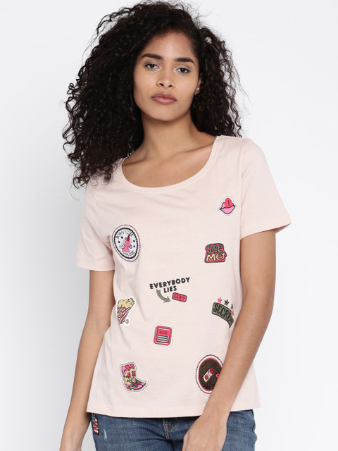 

Vero Moda Women Peach-Coloured Printed T-shirt