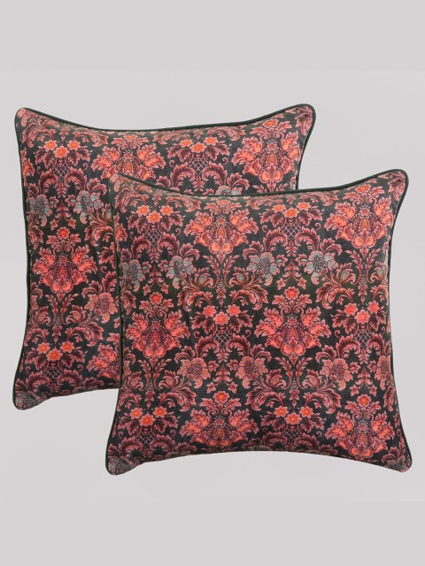 

OUSSUM Set of 2 Floral Velvet Square Cushion Covers, Black