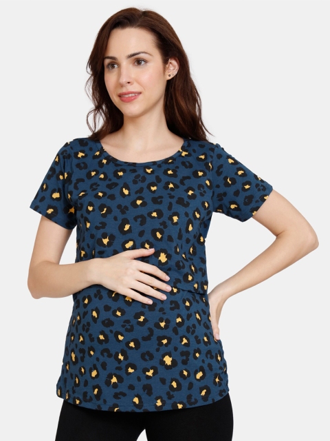 

Coucou by Zivame Women Blue & Black Animal Print Pure Cotton Maternity Top