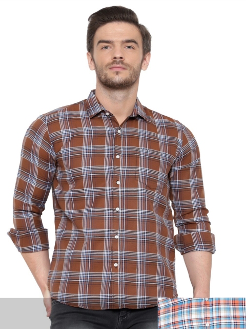 

BAWERIN Men Pack Of 2 Multicoloured Premium Tartan Checked Pure Cotton Casual Shirt, Multi