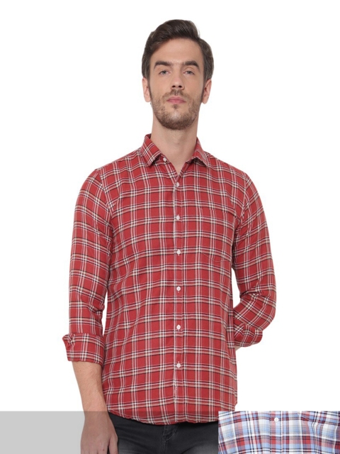 

BAWERIN Men Pack Of 2 Multicoloured Premium Tartan Checked Pure Cotton Casual Shirt, Multi