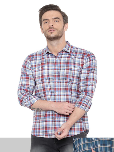 

BAWERIN Men Pack Of 2 Multicoloured Premium Tartan Checked Pure Cotton Casual Shirt, Multi