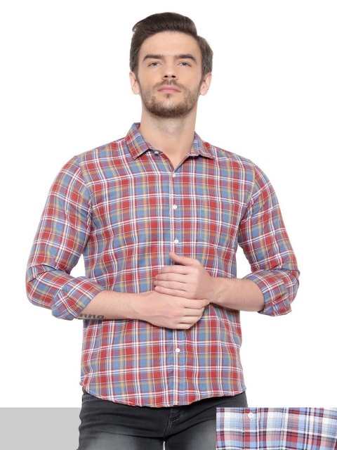 

BAWERIN Men Pack Of 2 Multicoloured Premium Tartan Checked Pure Cotton Casual Shirt, Multi