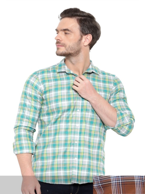 

BAWERIN Men Pack Of 2 Sea Green Original Tartan Checks Sheer Checked Casual Shirt