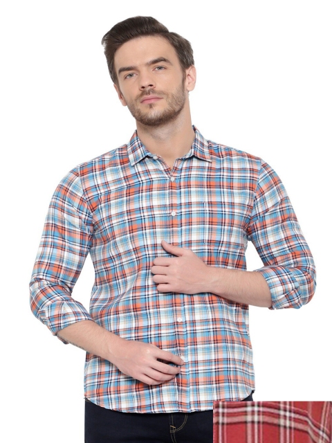 

BAWERIN Pack of 2 Men White Original Tartan Checks Sheer Checked Casual Shirt