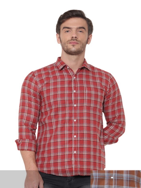 

BAWERIN Men Pack Of 2 Multicoloured Premium Tartan Checked Pure Cotton Casual Shirt, Multi