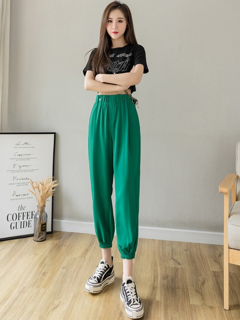 

La Aimee Women Green Loose Fit High-Rise Joggers Trousers