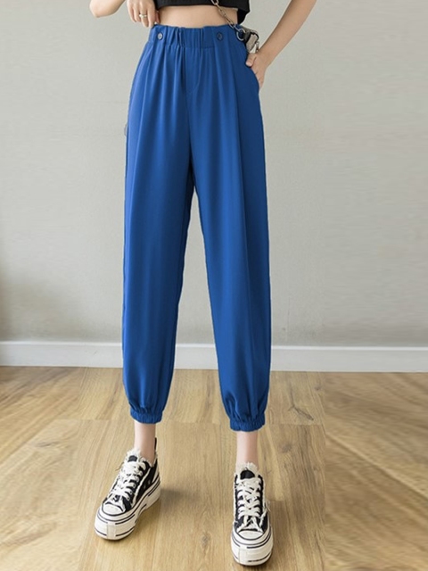 

La Aimee Women Blue Loose Fit High-Rise Joggers Casual Trousers