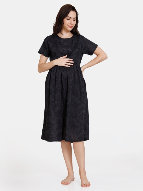 

Coucou by Zivame Maternity Printed Pure Cotton Nightdress, Navy blue