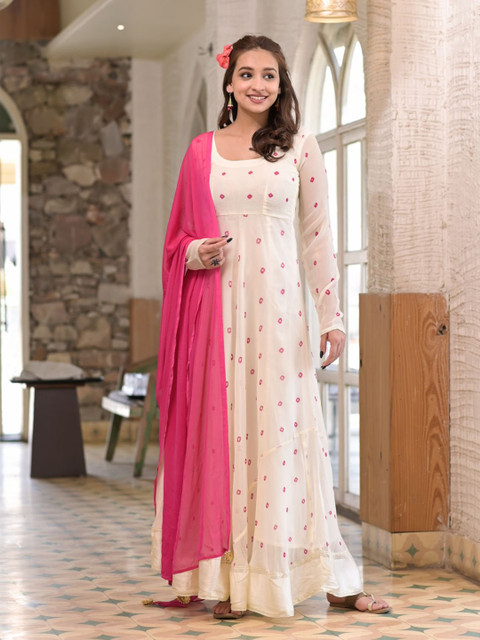 

Rangpur White Georgette Ethnic Maxi Dress