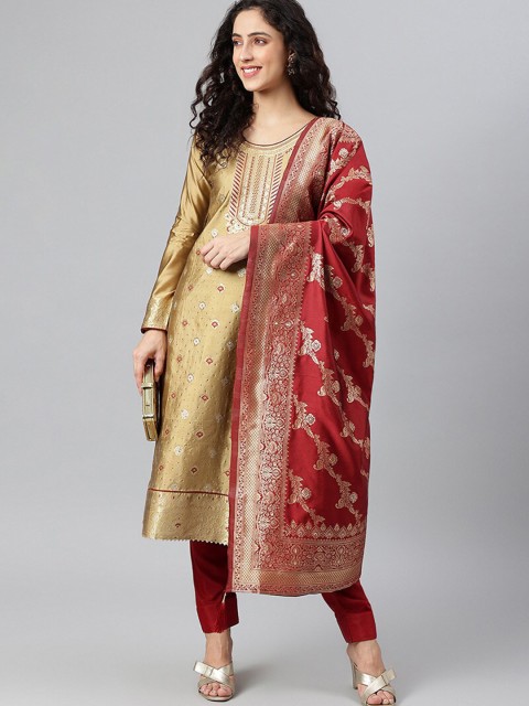 

cbazaar Beige & Red Unstitched Dress Material