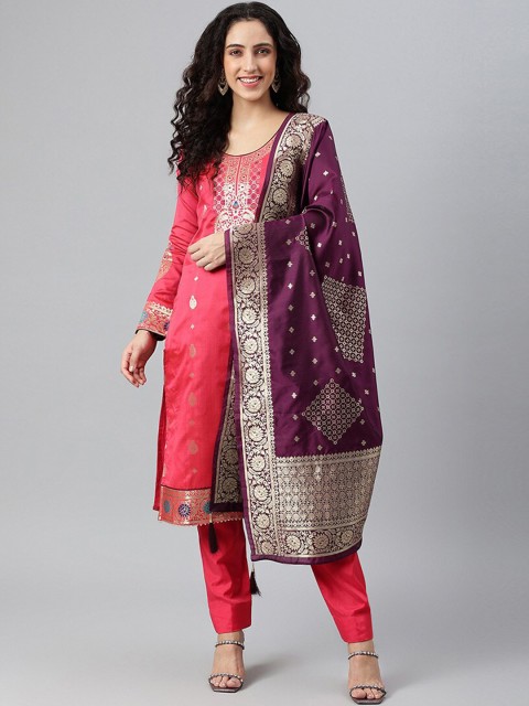 

cbazaar Pink & Purple Unstitched Dress Material