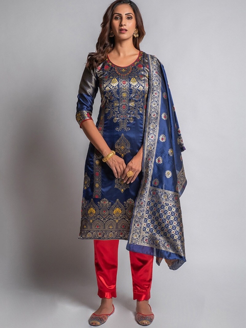 

cbazaar Blue & Red Unstitched Dress Material
