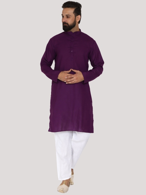 

MAG Men Purple Solid Cotton Blend Straight Kurta with Pyjamas