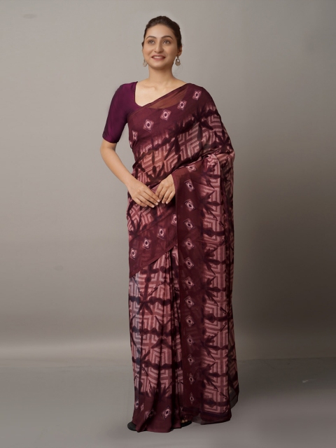 

Unnati Silks Burgundy & Pink Block Print Saree