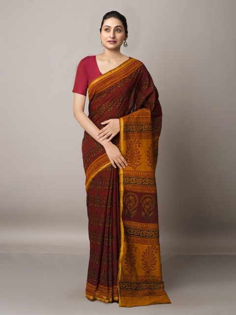 

Unnati Silks Brown & Maroon Ethnic Motifs Chanderi Saree