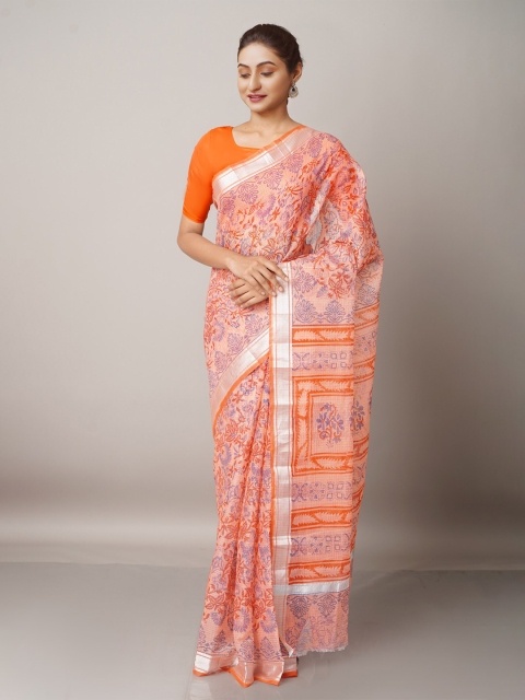 

Unnati Silks Red & Purple Floral Zari Pure Cotton Kota Saree