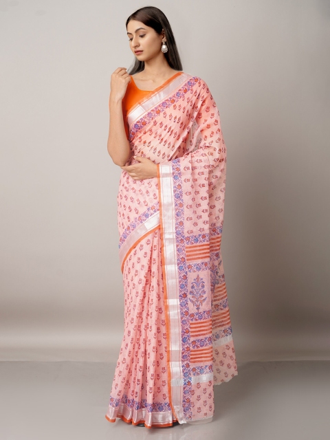 

Unnati Silks Pink & Blue Floral Pure Cotton Kota Saree
