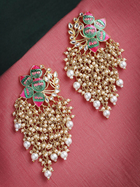 

PANASH Gold-Plated & Green Floral Drop Earrings