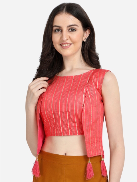 

Fab Viva Women Peach Printed Readymade Silk Saree Blouse