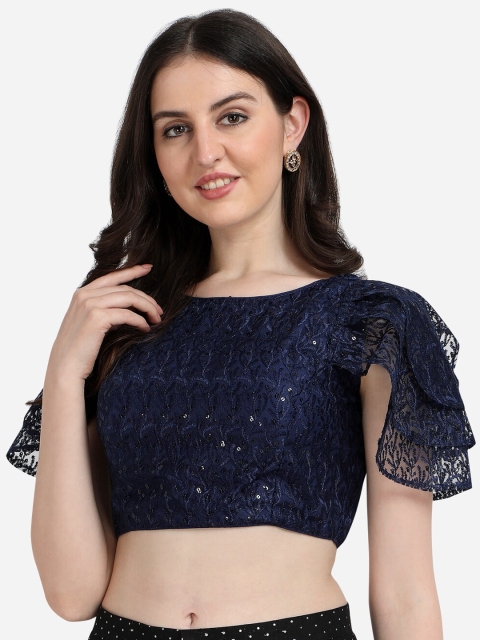 

Fab Viva Navy Blue Embroidered & Sequences Saree Blouse