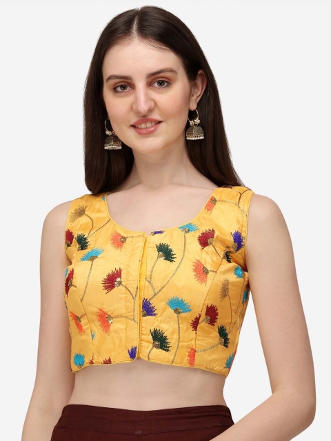 

Fab Viva Yellow Embroidered Satin Saree Blouse