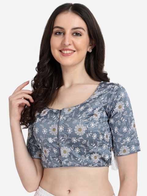 

Fab Viva Grey Embroidered Silk Saree Blouse
