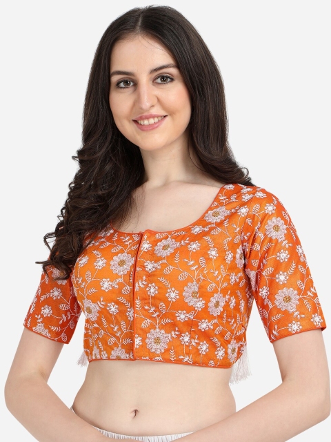

Fab Viva Women Orange Embroidered Silk Saree Blouse