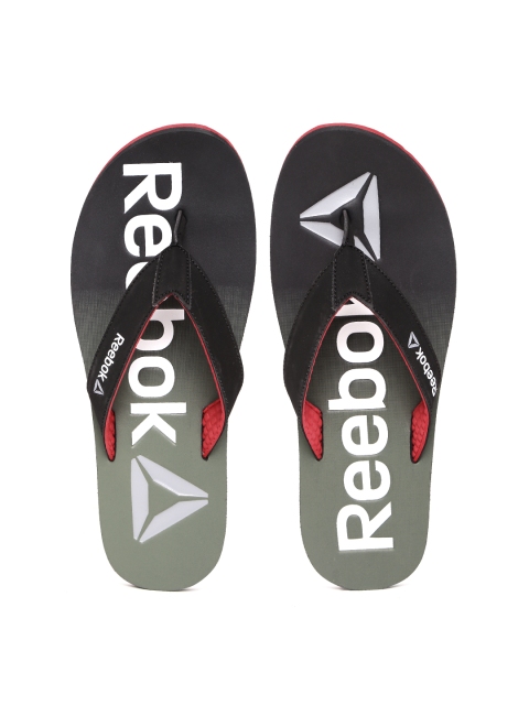 

Reebok Men Black & Grey Embossed Print Flip-Flops