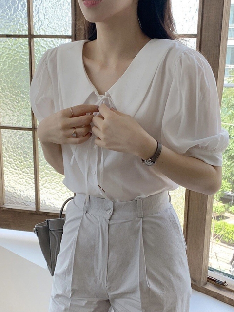 

La Aimee Women White Solid Puff Sleeves Top