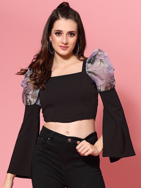 

KASSUALLY Burgundy Fitted Organza Crop Top