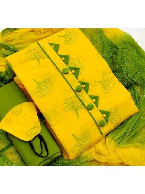 

MORLY Yellow & Green Printed Unstitched Dress Material