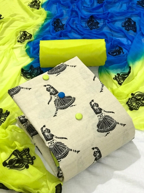 

MORLY Lime Green & Black Printed Unstitched Dress Material