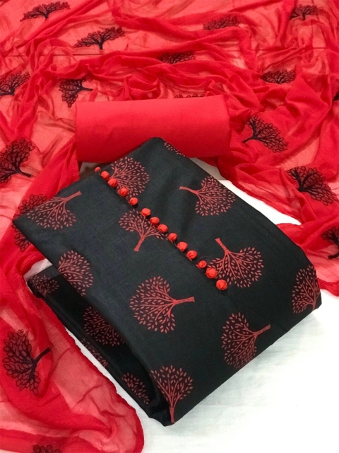 

MORLY Black & Pink Printed Unstitched Dress Material