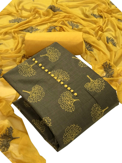 

MORLY Brown & Yellow Printed Unstitched Dress Material