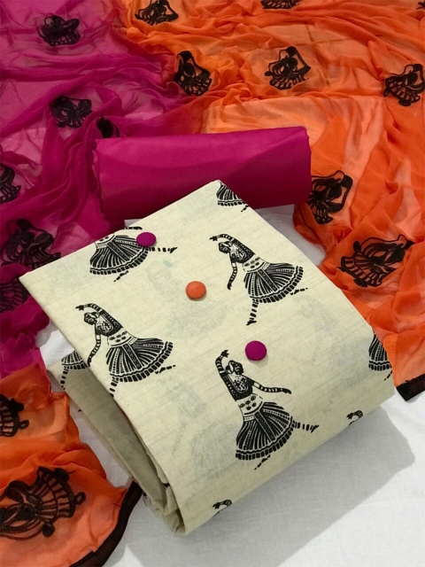 

MORLY Pink & Cream-Coloured Printed Unstitched Dress Material