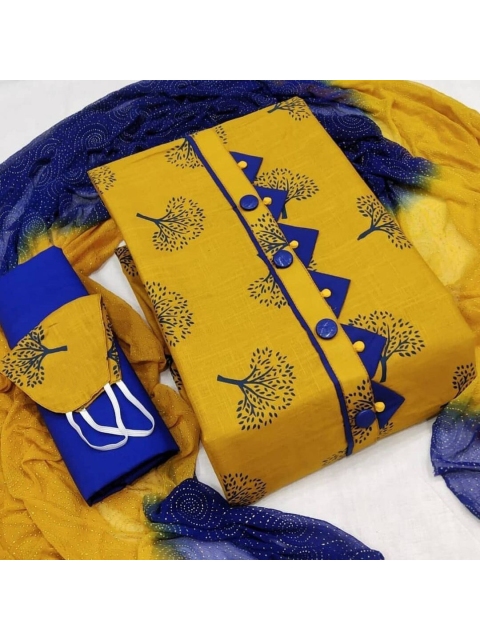 

MORLY Mustard & Navy Blue Printed Unstitched Dress Material