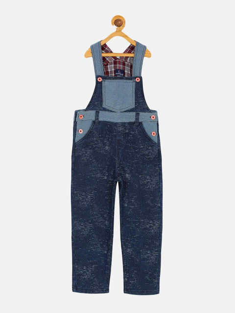 

KiddoPanti Girls Blue Solid Straight Leg Pure Cotton Denim Dungaree