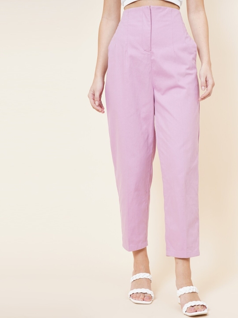 

DressBerry Women Lavender Tailored Tapered Fit High-Rise Trousers