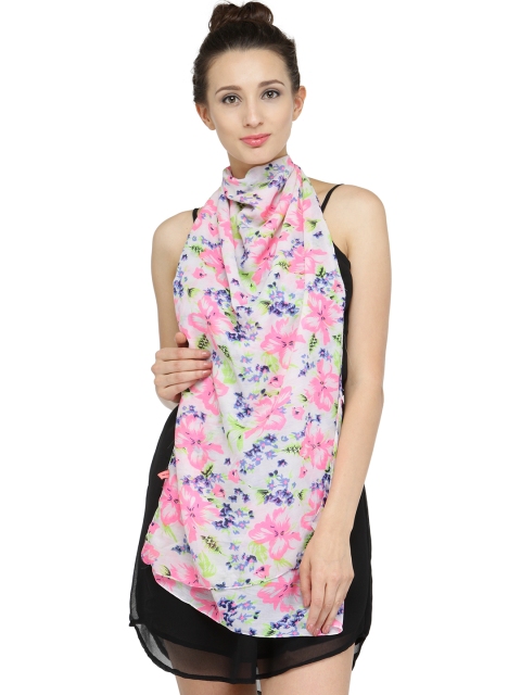 

J Style White & Pink Printed Stole
