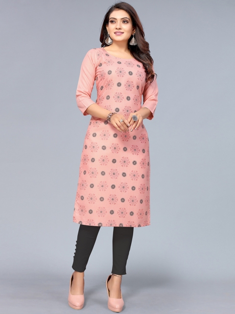 

Nimayaa Women Pink & Black Floral Printed Kurta