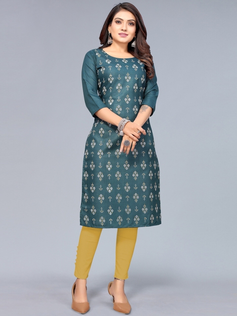 

Nimayaa Women Teal Quirky Printed Indigo Kurta