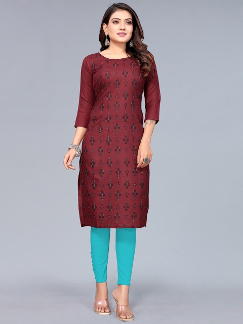 

Nimayaa Women Maroon Geometric Printed Thread Work Indigo Kurta