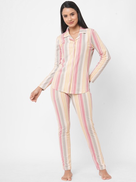 

SDL by Sweet Dreams Women Pink & Off White Striped Night suit